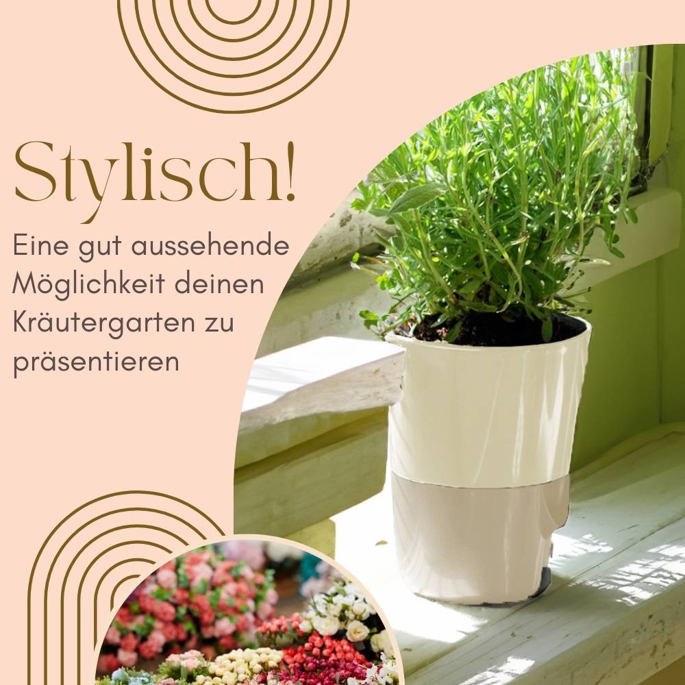 4x Kräutertopf Selbstbewässernd Selbstbewässerungstopf Kräutertopf Küche Basilikum Topf Blumentopf mit Bewässerungssystem Fensterbank Elfenbein