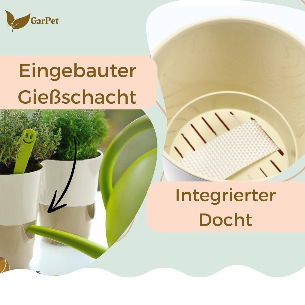 4x Kräutertopf Selbstbewässernd Selbstbewässerungstopf Kräutertopf Küche Basilikum Topf Blumentopf mit Bewässerungssystem Fensterbank Elfenbein