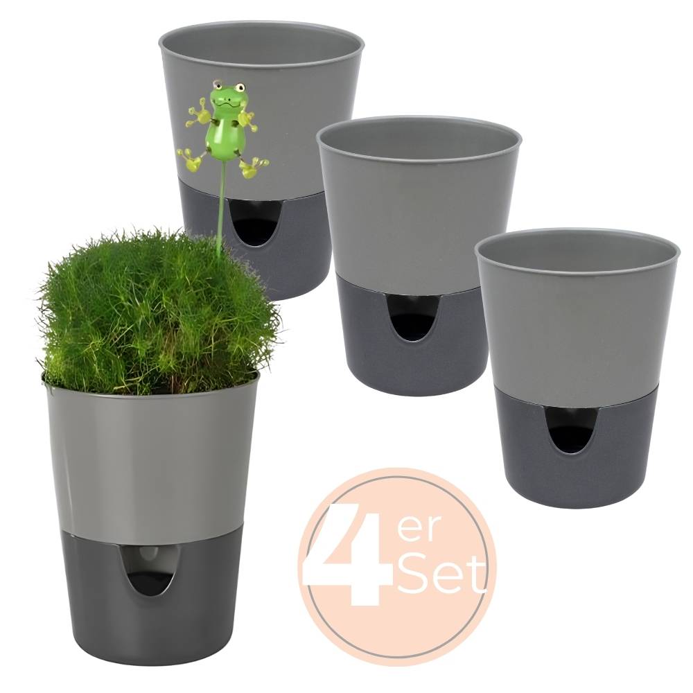 4x Kräutertopf Selbstbewässernd Selbstbewässerungstopf Kräutertopf Küche Basilikum Topf Blumentopf mit Bewässerungssystem Fensterbank Anthrazit
