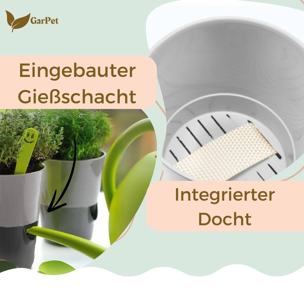 4x Kräutertopf Selbstbewässernd Selbstbewässerungstopf Kräutertopf Küche Basilikum Topf Blumentopf mit Bewässerungssystem Fensterbank Anthrazit