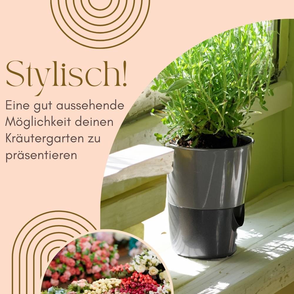 4x Kräutertopf Selbstbewässernd Selbstbewässerungstopf Kräutertopf Küche Basilikum Topf Blumentopf mit Bewässerungssystem Fensterbank Anthrazit