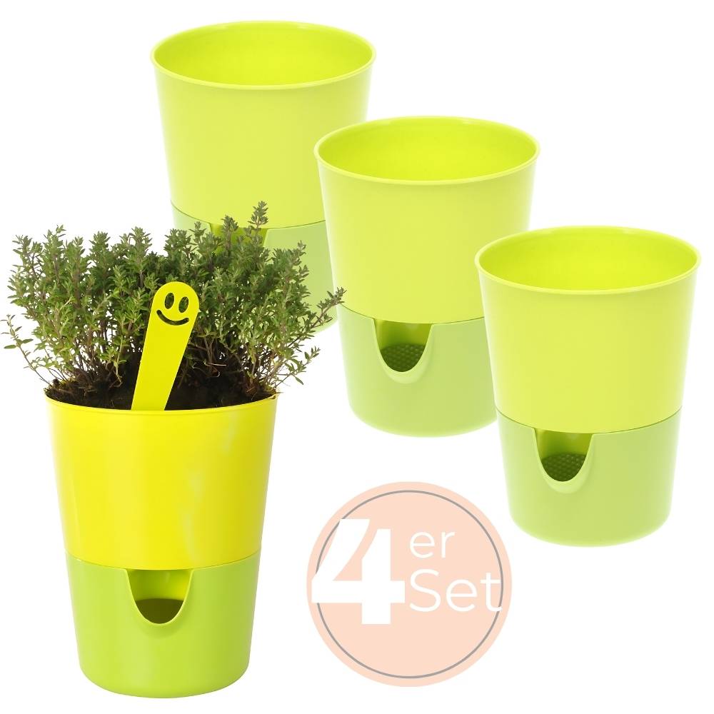 4x Kräutertopf Selbstbewässernd Selbstbewässerungstopf Kräutertopf Küche Basilikum Topf Blumentopf mit Bewässerungssystem Fensterbank Grün 11 c