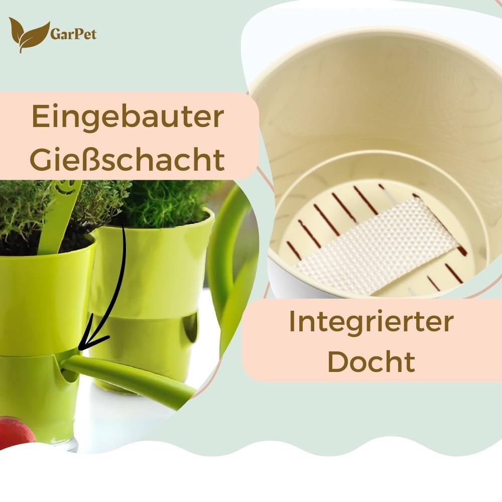 4x Kräutertopf Selbstbewässernd Selbstbewässerungstopf Kräutertopf Küche Basilikum Topf Blumentopf mit Bewässerungssystem Fensterbank Grün 11 c