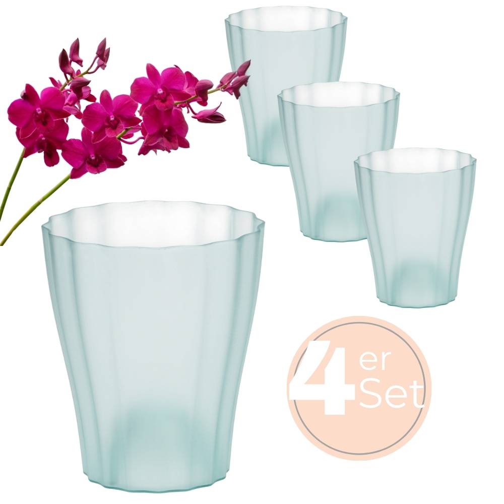4x Orchideentopf Transparent Orchideen Übertopf Pflanztöpfe Übertöpfe für Orchideen aus Kunststoff Innen Durchsichtig Elegant 13 cm glas