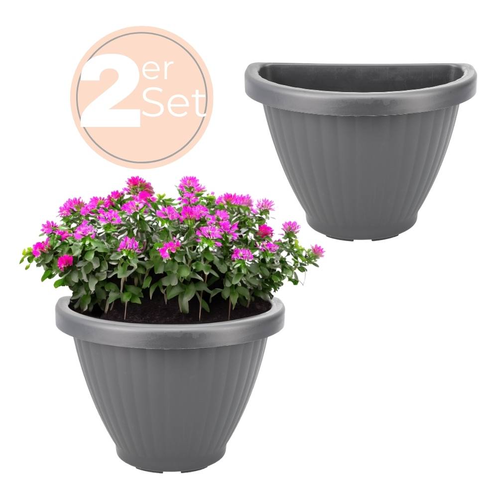 2x Blumentopf Wand Blumentopf Wandmontage Wandblumentopf Wandvasen für Pflanzen Pflanzen Wandhalterung Wandtopf Außenbereich 30 cm Grau
