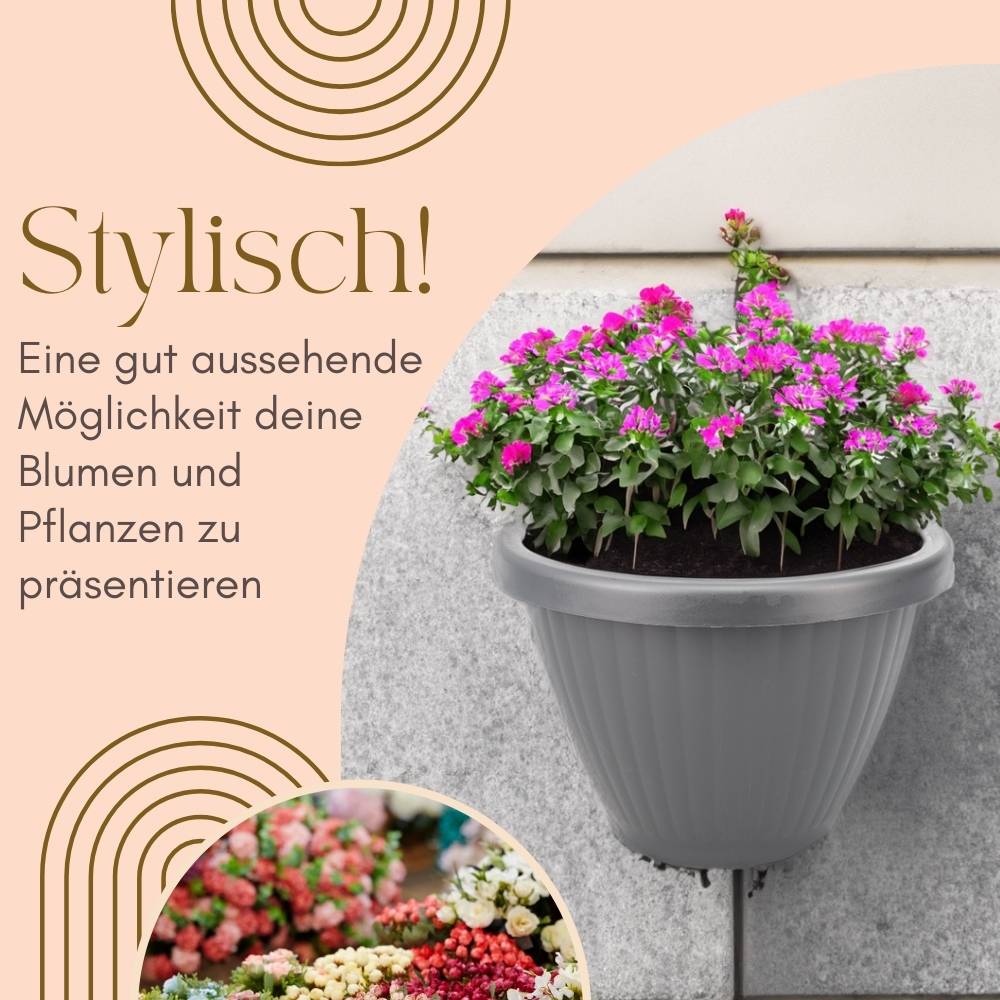 2x Blumentopf Wand Blumentopf Wandmontage Wandblumentopf Wandvasen für Pflanzen Pflanzen Wandhalterung Wandtopf Außenbereich 30 cm Grau