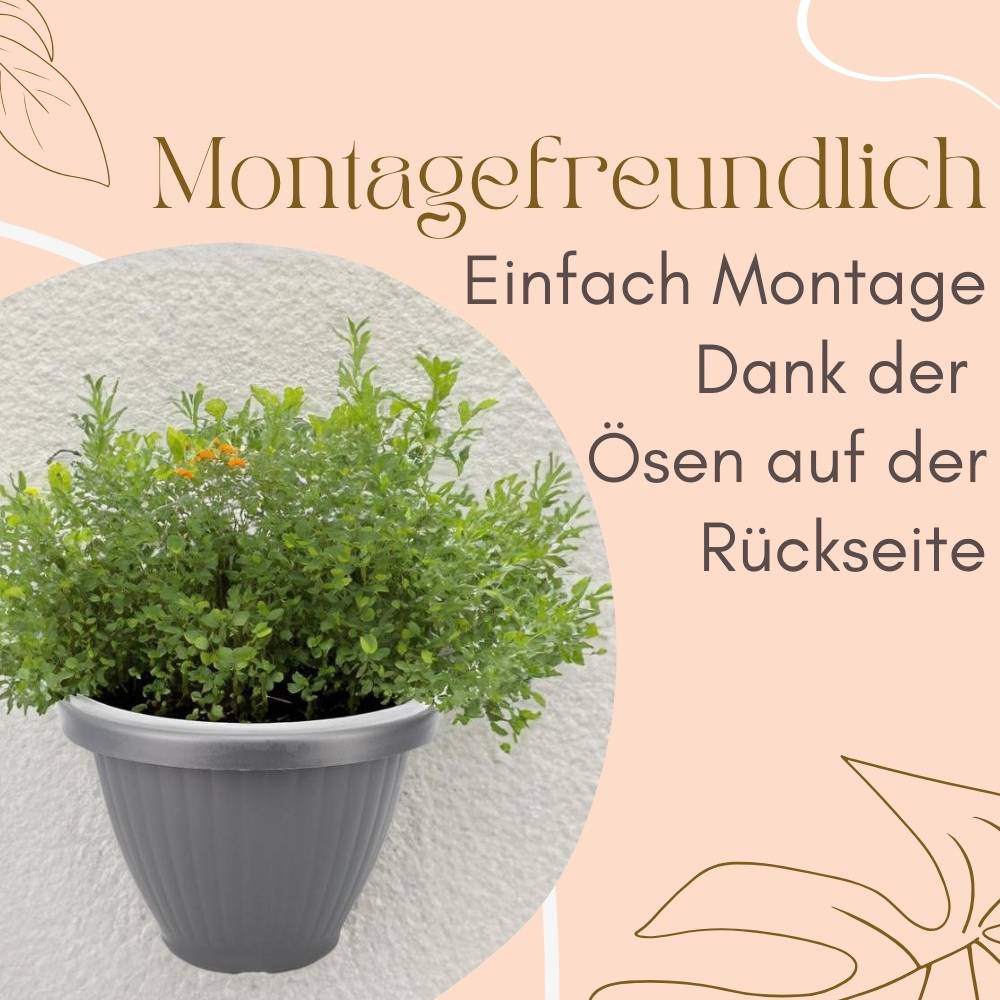 2x Blumentopf Wand Blumentopf Wandmontage Wandblumentopf Wandvasen für Pflanzen Pflanzen Wandhalterung Wandtopf Außenbereich 30 cm Grau
