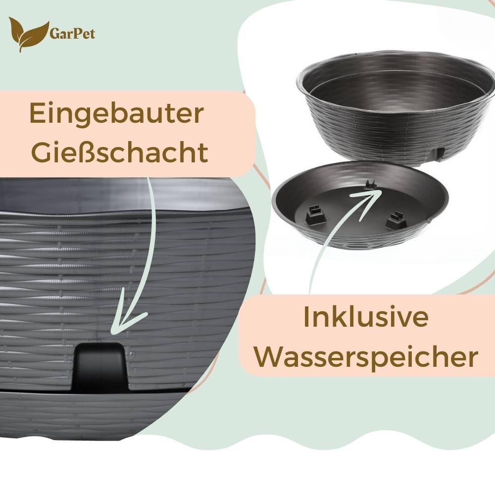 2x Pflanzschale Blumenschale Pflanzschalen für draussen Bonsai Topf Pflanzschale Rund inkl. Untersetzer Grabschale Anthrazit 40 cm