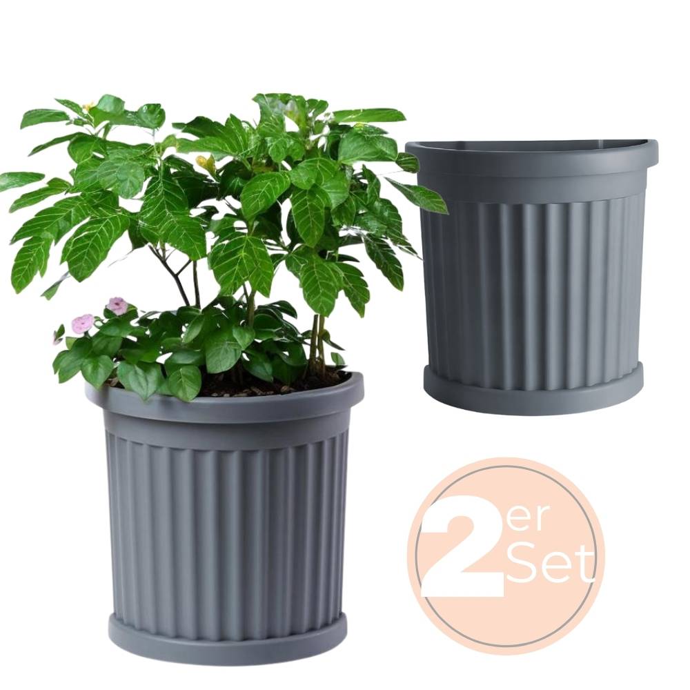 2x Pflanzkübel Halbrund direkt an der Wand Pflanzkübel Groß Außen Blumenkübel Outdoor Pflanztopf Pflanzkasten Blumentopf 50 Grau