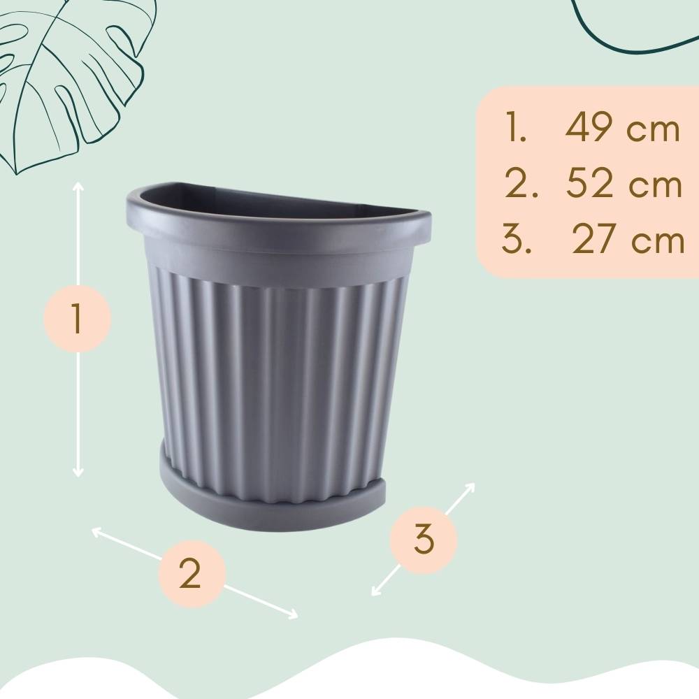 2x Pflanzkübel Halbrund direkt an der Wand Pflanzkübel Groß Außen Blumenkübel Outdoor Pflanztopf Pflanzkasten Blumentopf 50 Grau