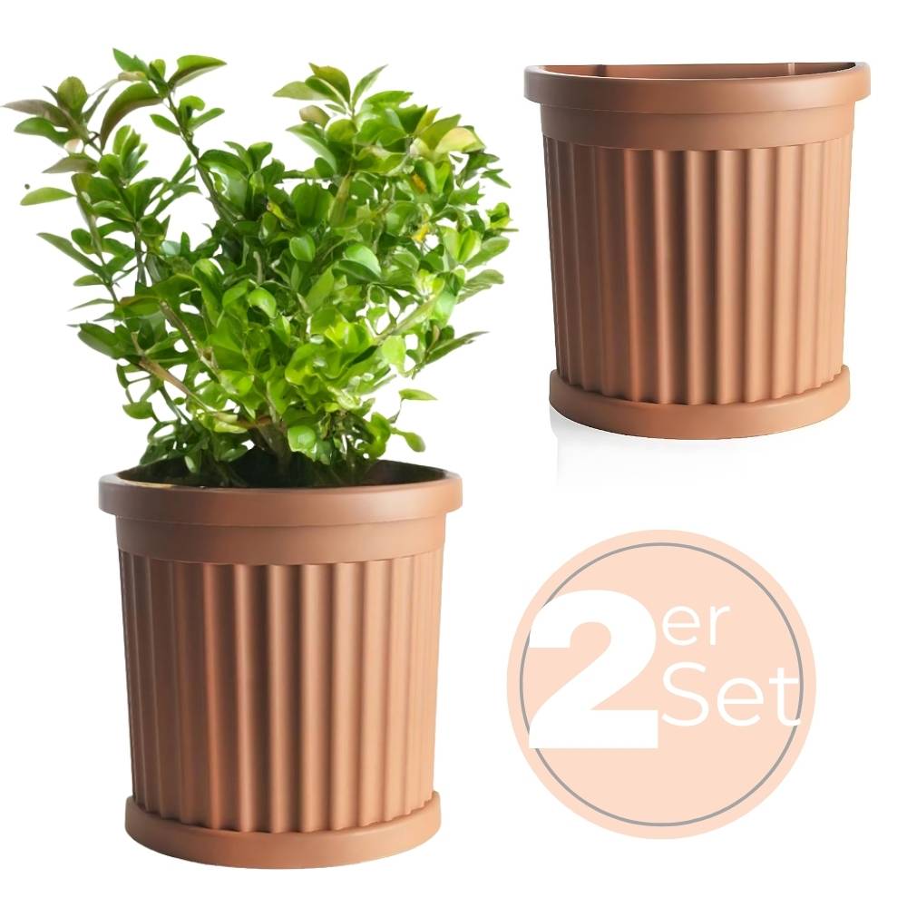 2x Pflanzkübel Halbrund direkt an der Wand Pflanzkübel Groß Außen Blumenkübel Outdoor Pflanztopf Pflanzkasten Blumentopf 50 Terrakotta