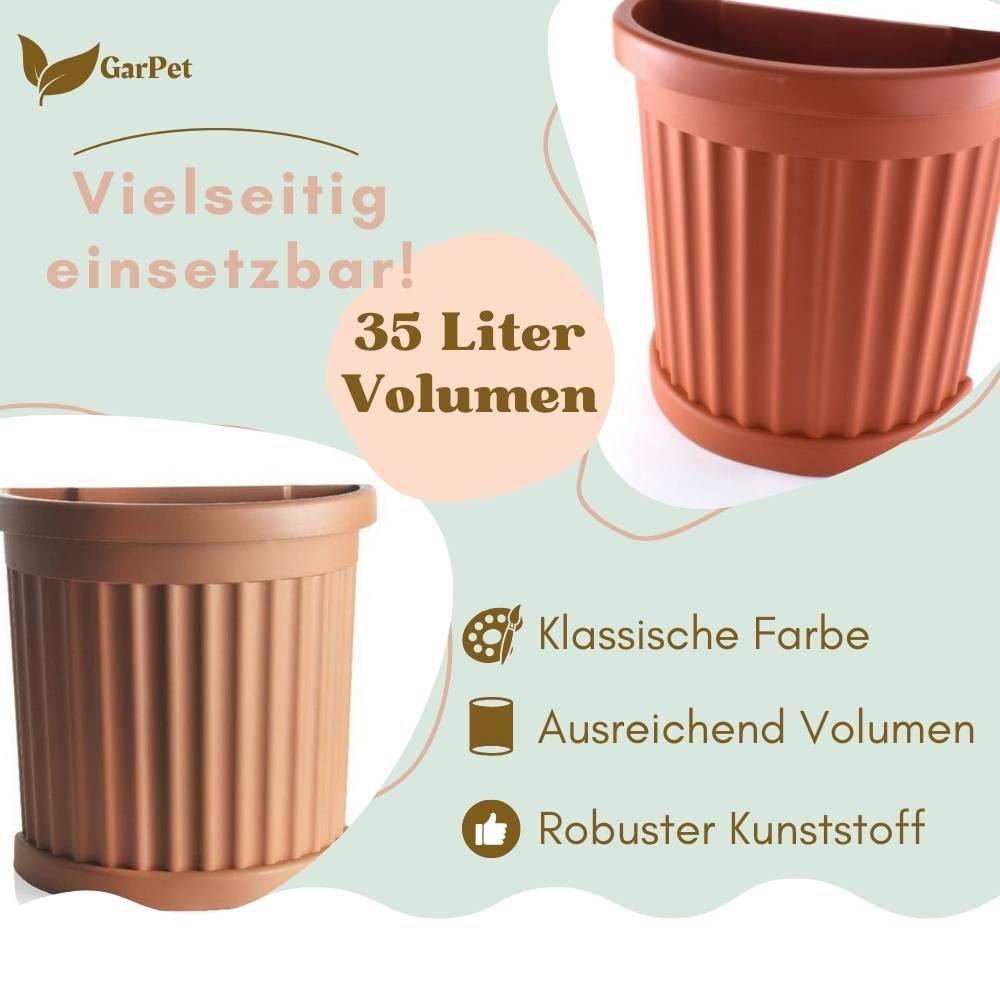 2x Pflanzkübel Halbrund direkt an der Wand Pflanzkübel Groß Außen Blumenkübel Outdoor Pflanztopf Pflanzkasten Blumentopf 50 Terrakotta