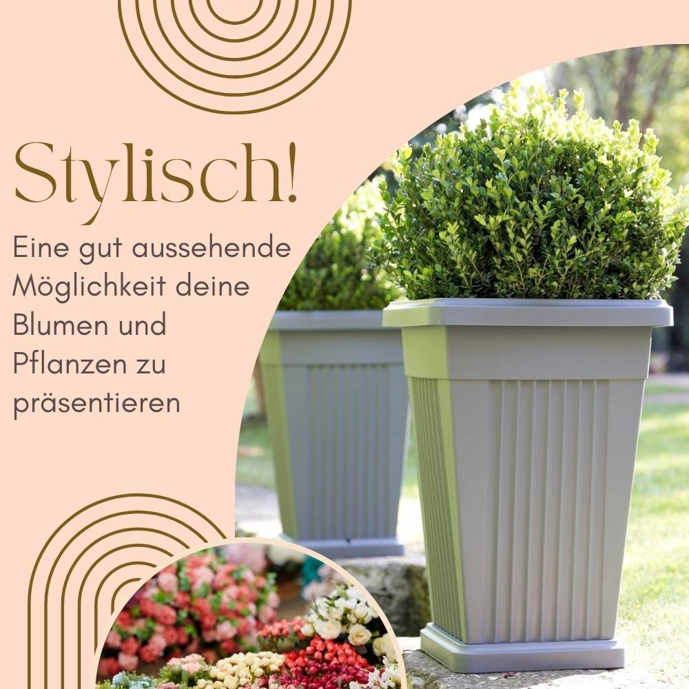 2x Pflanzkübel Pyramide Pflanzkübel Groß Außen Blumenkübel Outdoor Pflanztopf Pflanzkasten Blumentopf mit Untersetzer Rechteckig 50 Grau