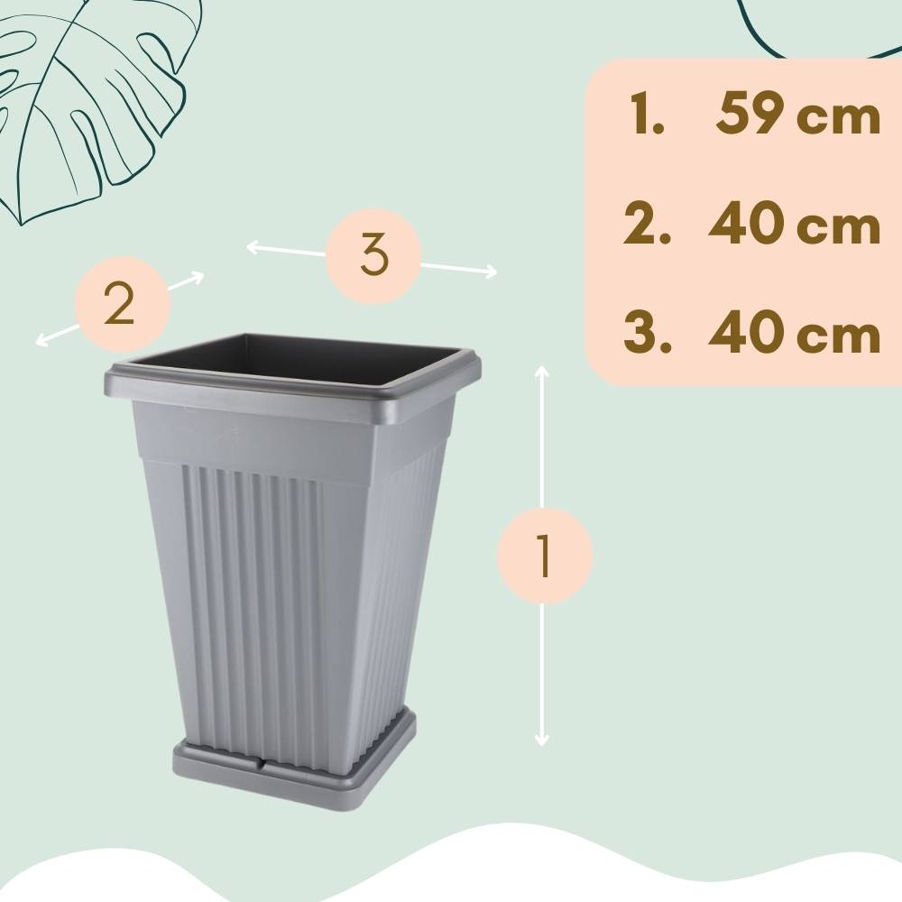 2x Pflanzkübel Pyramide Pflanzkübel Groß Außen Blumenkübel Outdoor Pflanztopf Pflanzkasten Blumentopf mit Untersetzer Rechteckig 50 Grau