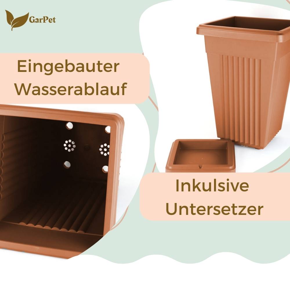 2x Pflanzkübel Pyramide Pflanzkübel Groß Außen Blumenkübel Outdoor Pflanztopf Pflanzkasten Blumentopf mit Untersetzer Rechteckig 50 Terrakotta