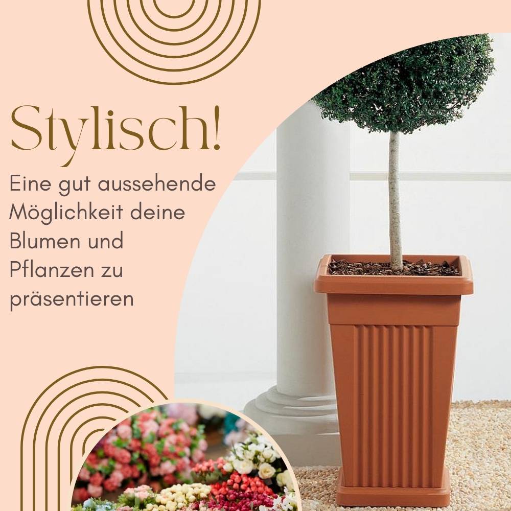 2x Pflanzkübel Pyramide Pflanzkübel Groß Außen Blumenkübel Outdoor Pflanztopf Pflanzkasten Blumentopf mit Untersetzer Rechteckig 50 Terrakotta