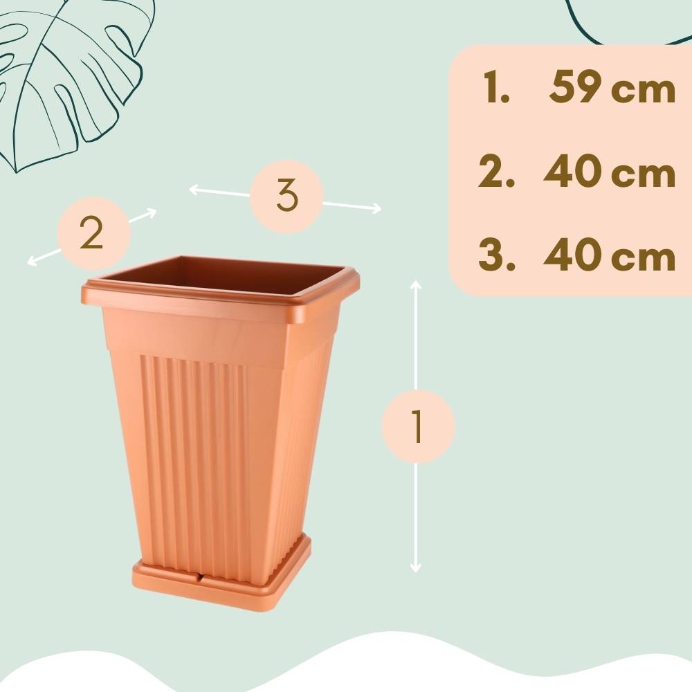 2x Pflanzkübel Pyramide Pflanzkübel Groß Außen Blumenkübel Outdoor Pflanztopf Pflanzkasten Blumentopf mit Untersetzer Rechteckig 50 Terrakotta