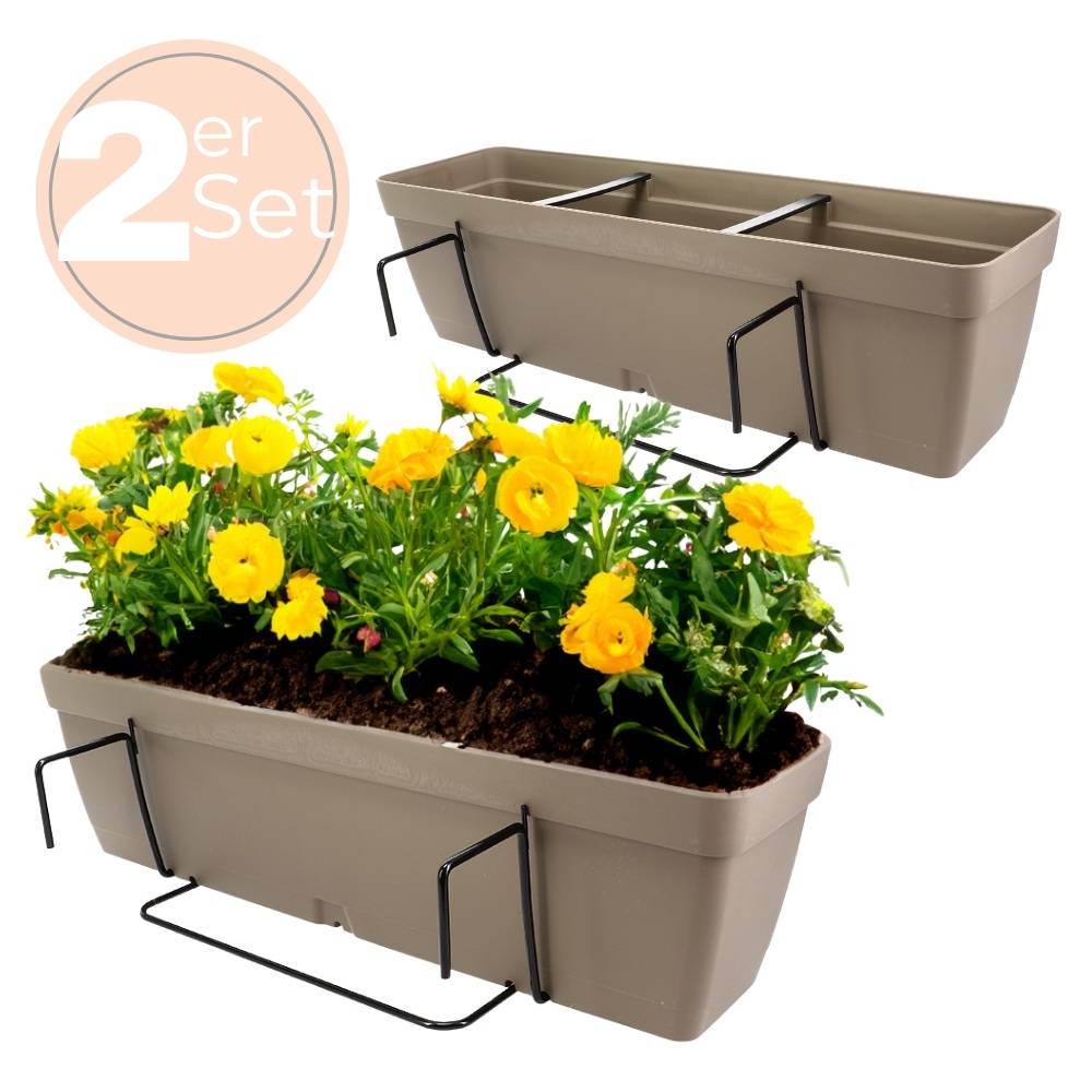2x Blumenkasten Balkongeländer Balkon Blumenkasten Balkonkasten mit Halterung Balkonkasten Geländerkästen Balkonkasten mit Wasserspeicher 50 cm