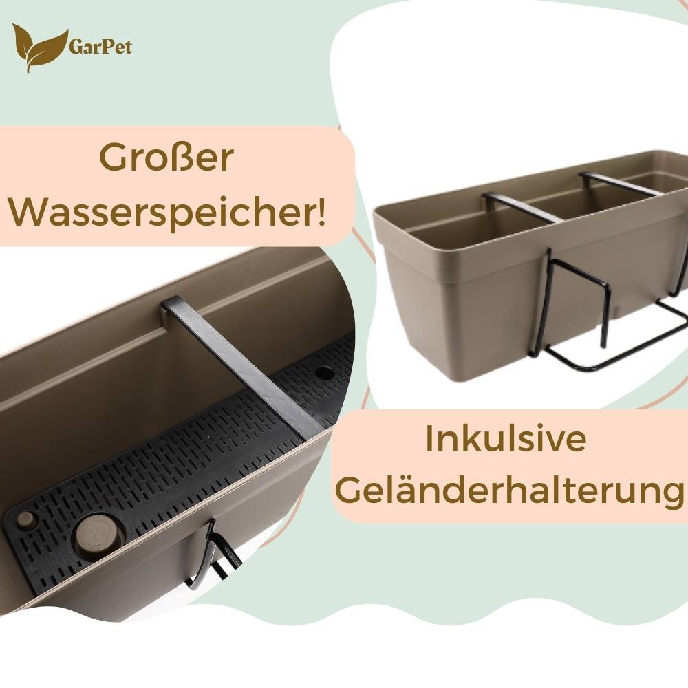 2x Blumenkasten Balkongeländer Balkon Blumenkasten Balkonkasten mit Halterung Balkonkasten Geländerkästen Balkonkasten mit Wasserspeicher 50 cm