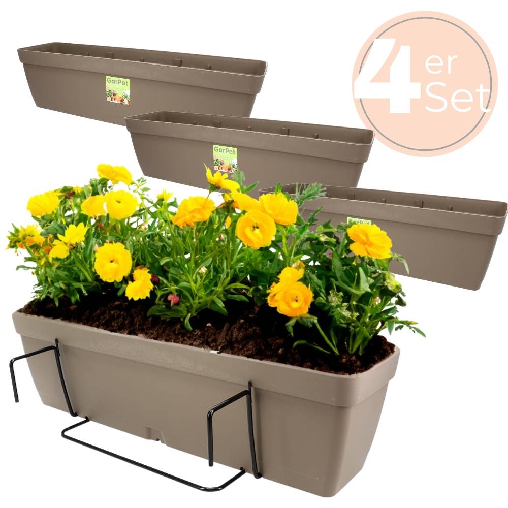 4x Blumenkasten Balkongeländer Balkon Blumenkasten Balkonkasten mit Halterung Balkonkasten Geländerkästen Balkonkasten mit Wasserspeicher 50 cm