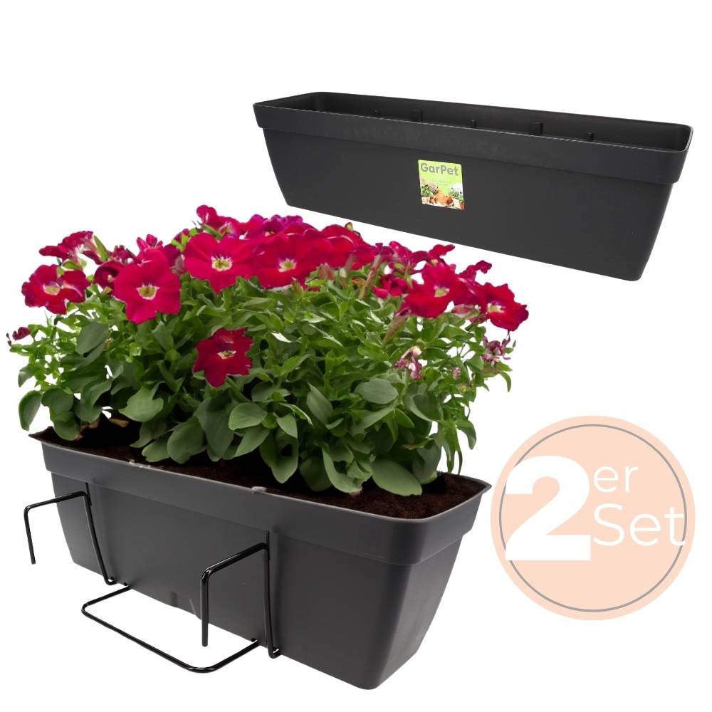 2x Blumenkasten Balkongeländer Balkon Blumenkasten Balkonkasten mit Halterung Balkonkasten Geländerkästen Balkonkasten mit Wasserspeicher 50 cm