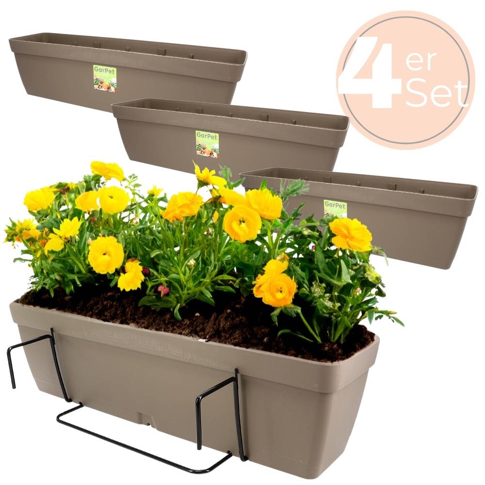 4x Blumenkasten Balkongeländer Balkon Blumenkasten Balkonkasten mit Halterung Balkonkasten Geländerkästen Balkonkasten mit Wasserspeicher 60 cm