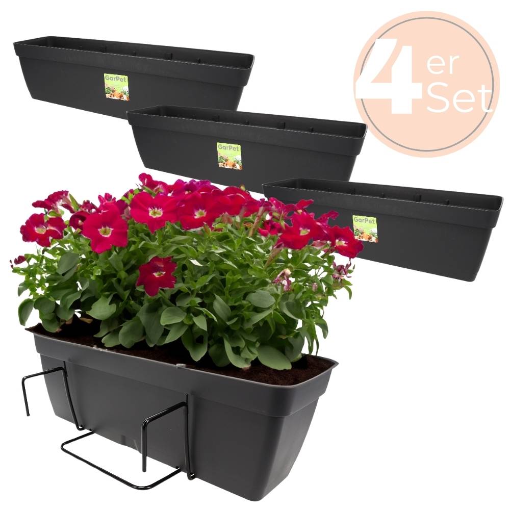 4x Blumenkasten Balkongeländer Balkon Blumenkasten Balkonkasten mit Halterung Balkonkasten Geländerkästen Balkonkasten mit Wasserspeicher 60 cm