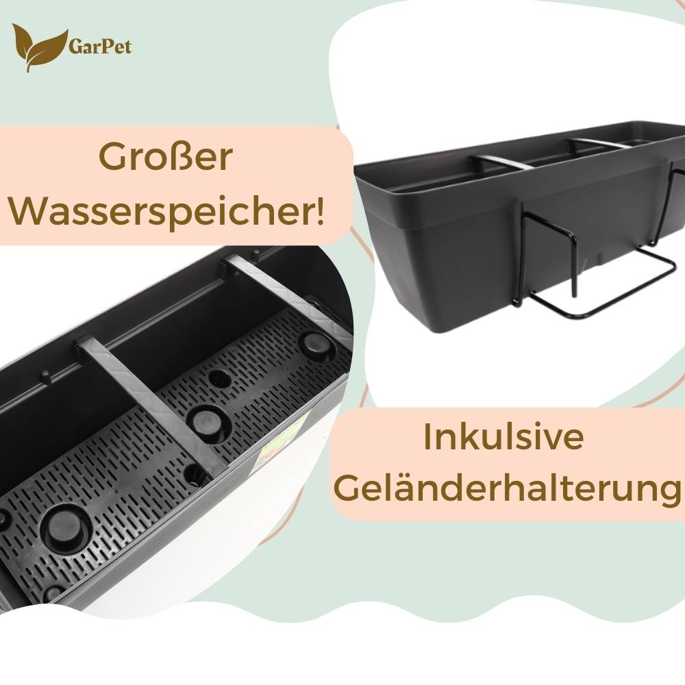 4x Blumenkasten Balkongeländer Balkon Blumenkasten Balkonkasten mit Halterung Balkonkasten Geländerkästen Balkonkasten mit Wasserspeicher 60 cm