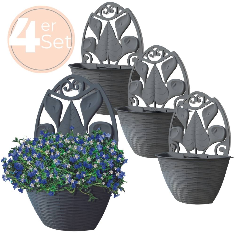 4x Blumentopf Wand Blumentopf Wandmontage Wandblumentopf Wandvasen für Pflanzen Pflanzen Wandhalterung Wandtopf Außenbereich 32 cm Anthrazit Rattan