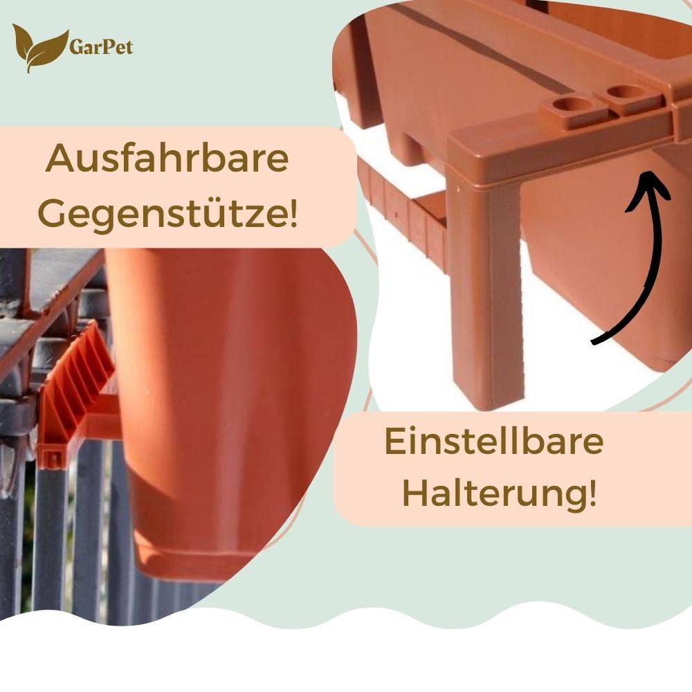 2x Blumenkasten Balkongeländer Balkon Blumenkasten Balkonkasten mit Halterung Balkonkasten Geländerkasten Balkonkasten mit Wasserspeicher 50 cm Terr