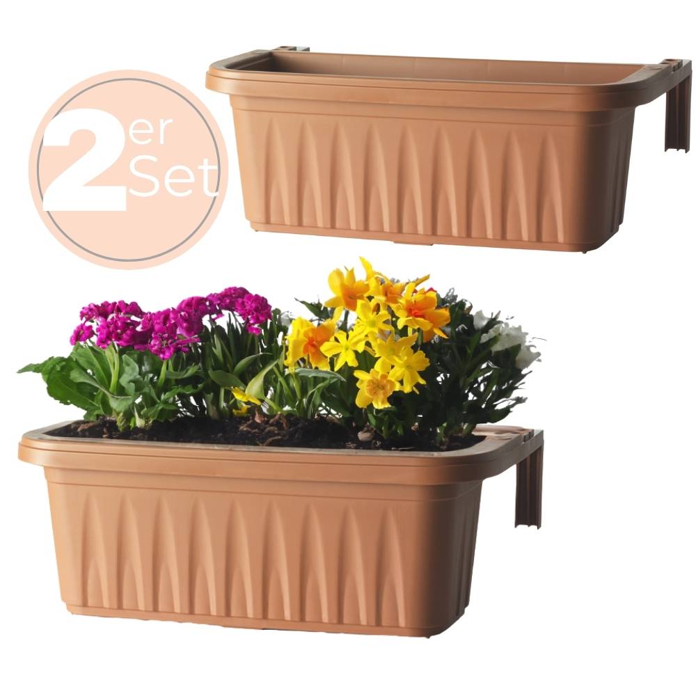 2x Blumenkasten Balkongeländer Balkon Blumenkasten Balkonkasten mit Halterung Balkonkasten Geländerkasten Balkonkasten mit Wasserspeicher 60 cm Terr