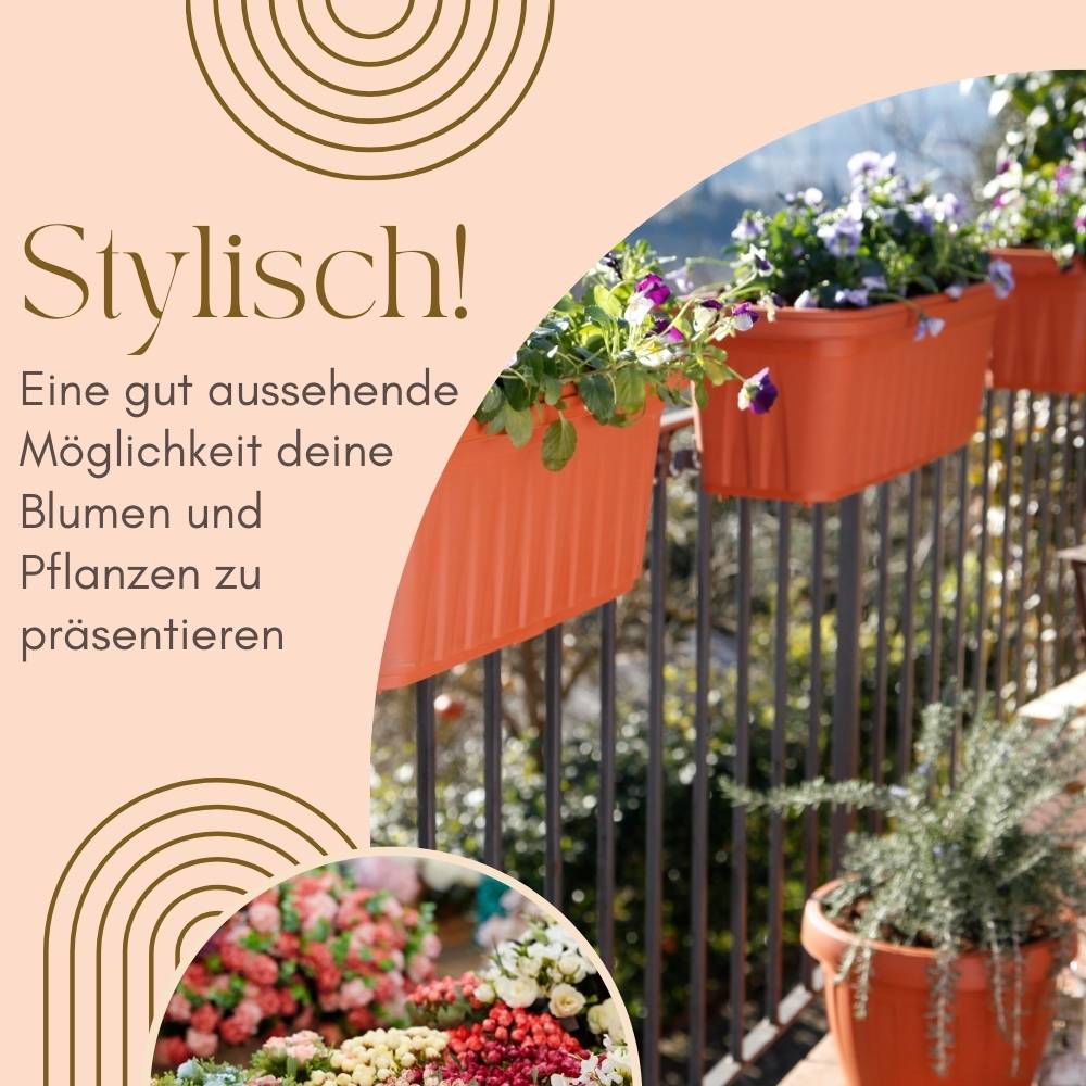 2x Blumenkasten Balkongeländer Balkon Blumenkasten Balkonkasten mit Halterung Balkonkasten Geländerkasten Balkonkasten mit Wasserspeicher 60 cm Terr