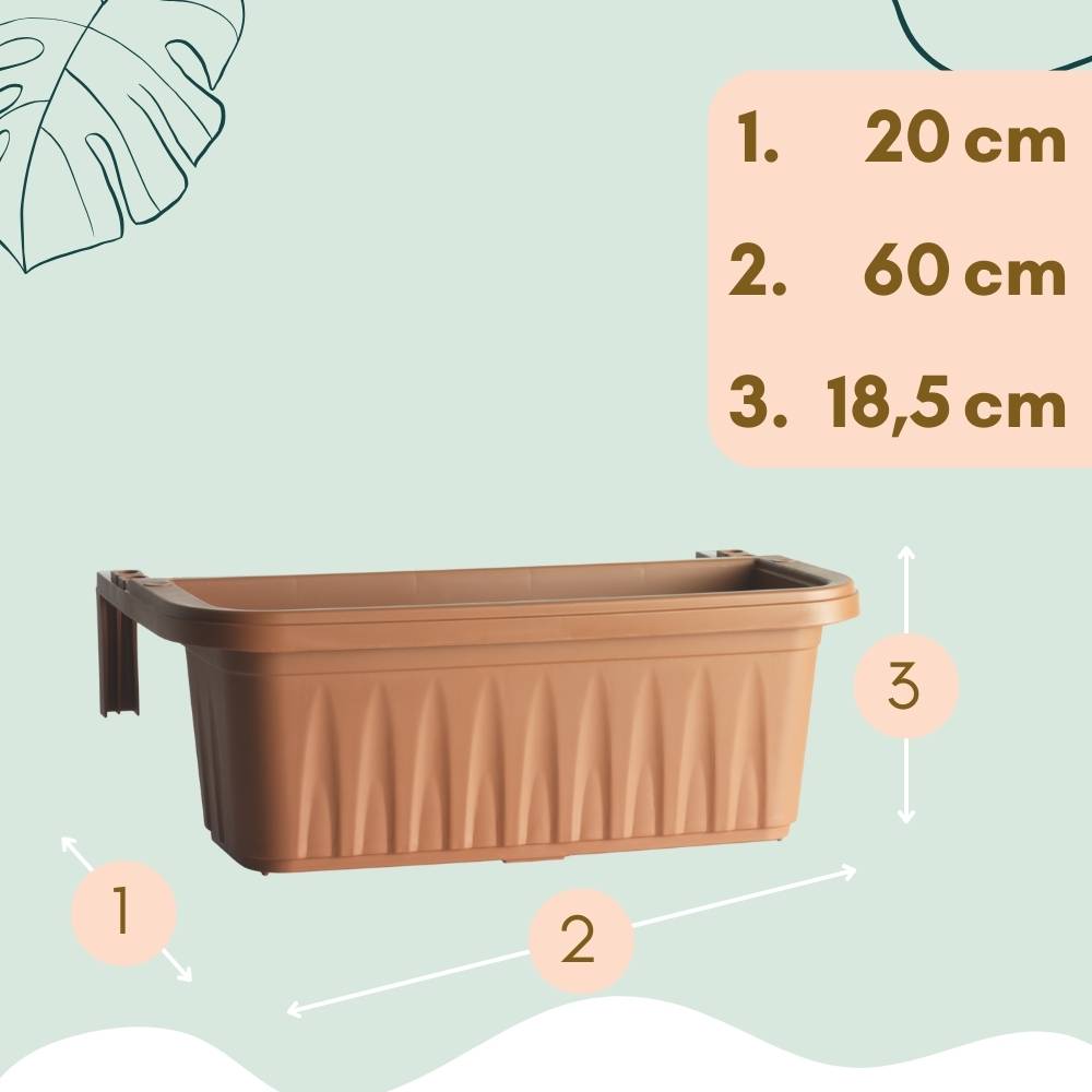 2x Blumenkasten Balkongeländer Balkon Blumenkasten Balkonkasten mit Halterung Balkonkasten Geländerkasten Balkonkasten mit Wasserspeicher 60 cm Terr