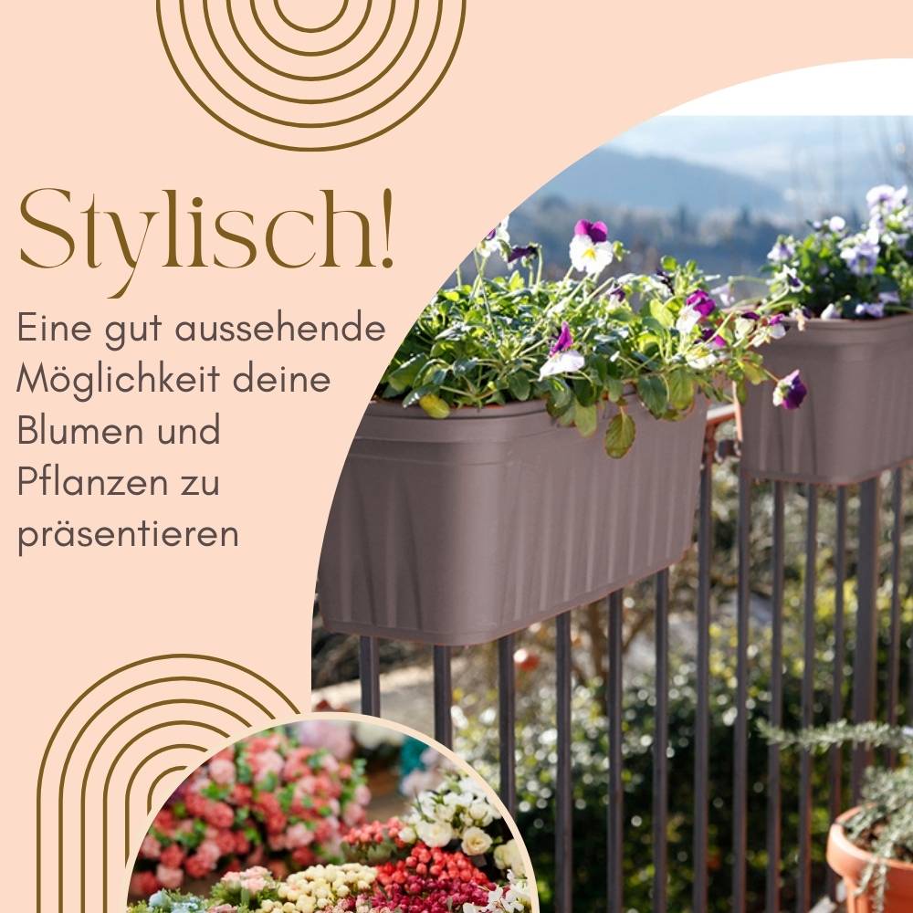 2x Blumenkasten Balkongeländer Balkon Blumenkasten Balkonkasten mit Halterung Balkonkasten Geländerkasten Balkonkasten mit Wasserspeicher 50 cm Grau