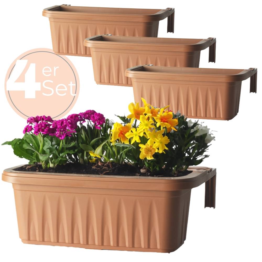 4x Blumenkasten Balkongeländer Balkon Blumenkasten Balkonkasten mit Halterung Balkonkasten Geländerkasten Balkonkasten mit Wasserspeicher 60 cm Terr