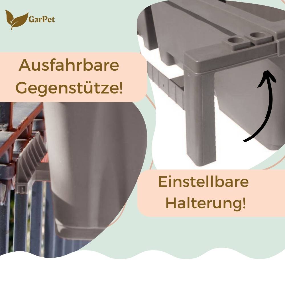 4x Blumenkasten Balkongeländer Balkon Blumenkasten Balkonkasten mit Halterung Balkonkasten Geländerkasten Balkonkasten mit Wasserspeicher 50 cm Grau