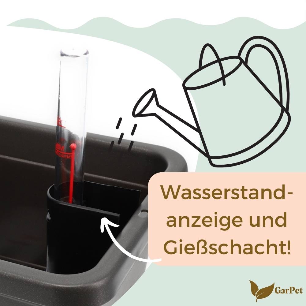 4x Blumenkasten mit Wasserspeicher Blumenkasten Fensterbank Pflanzkasten Outdoor Wasserstandsanzeiger Gießschacht Bewässerungsband 60 cm Anthrazit