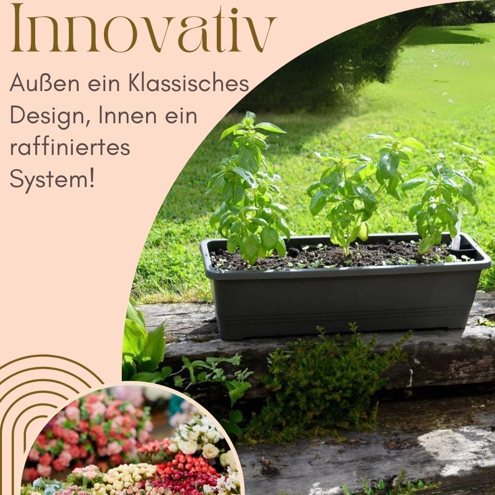 4x Blumenkasten mit Wasserspeicher Blumenkasten Fensterbank Pflanzkasten Outdoor Wasserstandsanzeiger Gießschacht Bewässerungsband 60 cm Anthrazit