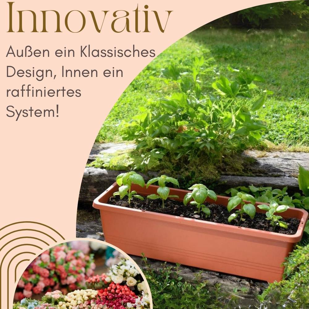 2x Blumenkasten mit Wasserspeicher Blumenkasten Fensterbank Pflanzkasten Outdoor Wasserstandsanzeiger Gießschacht Bewässerungsband 60 cm Terrakotta