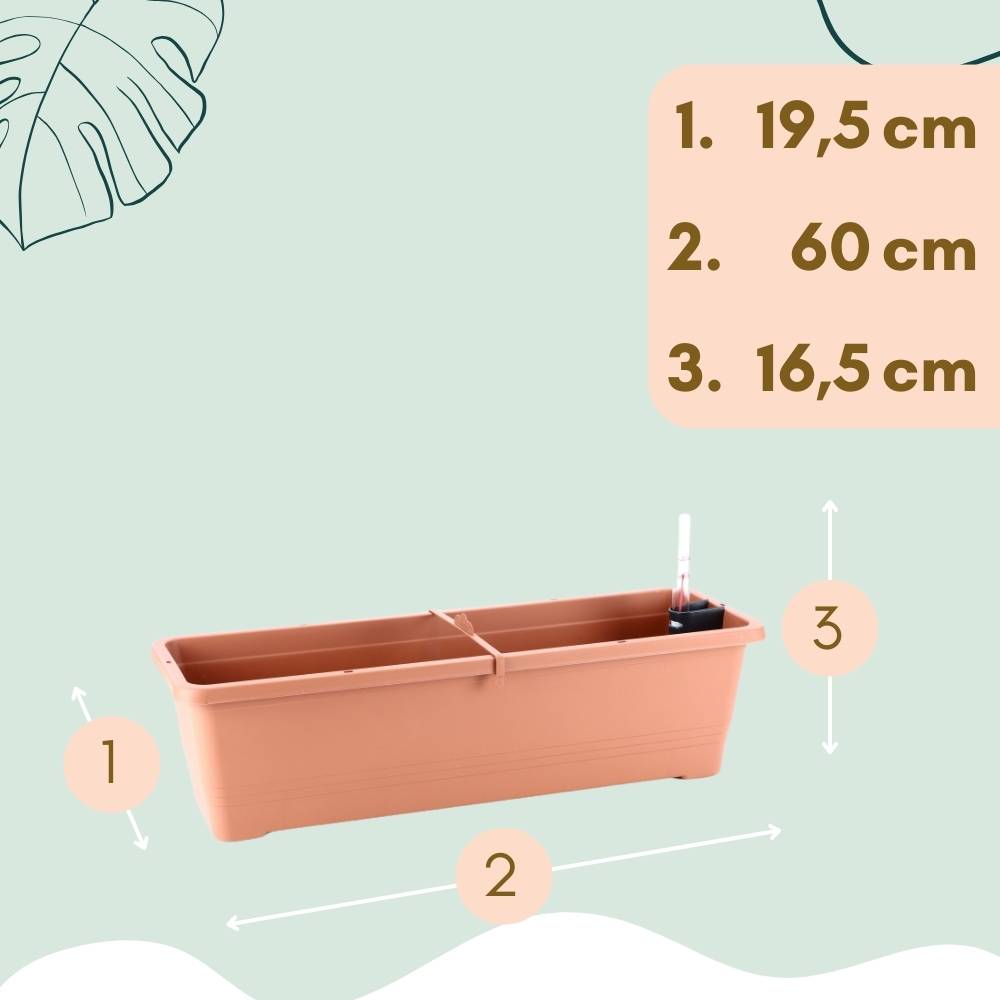 2x Blumenkasten mit Wasserspeicher Blumenkasten Fensterbank Pflanzkasten Outdoor Wasserstandsanzeiger Gießschacht Bewässerungsband 60 cm Terrakotta