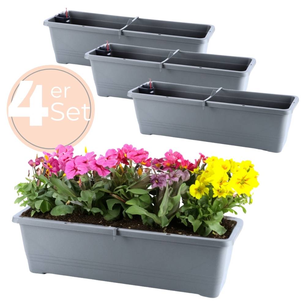 4x Blumenkasten mit Wasserspeicher Blumenkasten Fensterbank Pflanzkasten Outdoor Wasserstandsanzeiger Gießschacht Bewässerungsband 50 cm Anthrazit