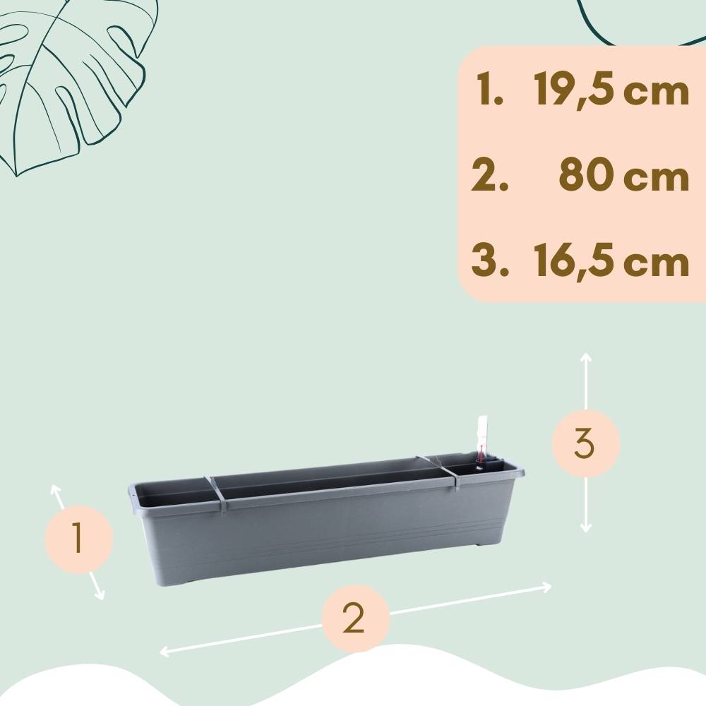 4x Blumenkasten mit Wasserspeicher Blumenkasten Fensterbank Pflanzkasten Outdoor Wasserstandsanzeiger Gießschacht Bewässerungsband 80 cm Anthrazit