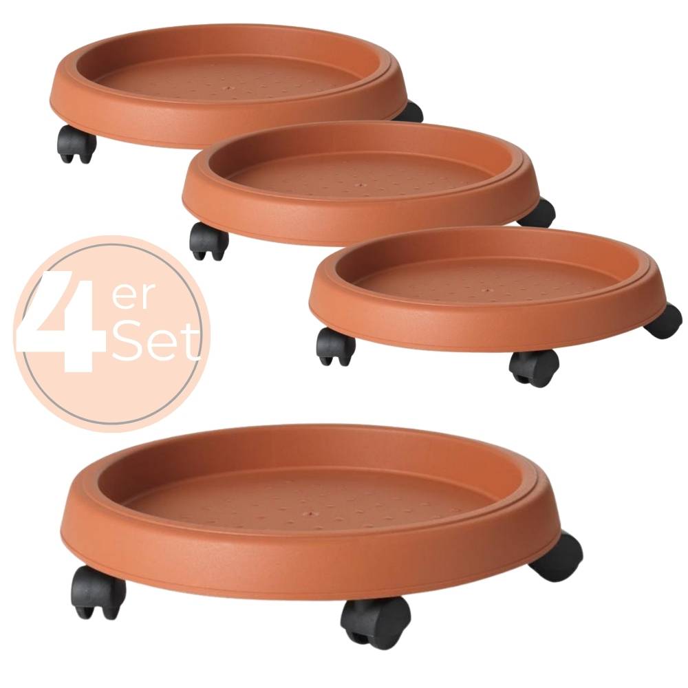 4x Pflanzenroller Outdoor Wetterfest Rollbrett Pflanzen Blumentopf Untersetzer mit Rollen Pflanzenroller Rund Blumenroller 35 cm