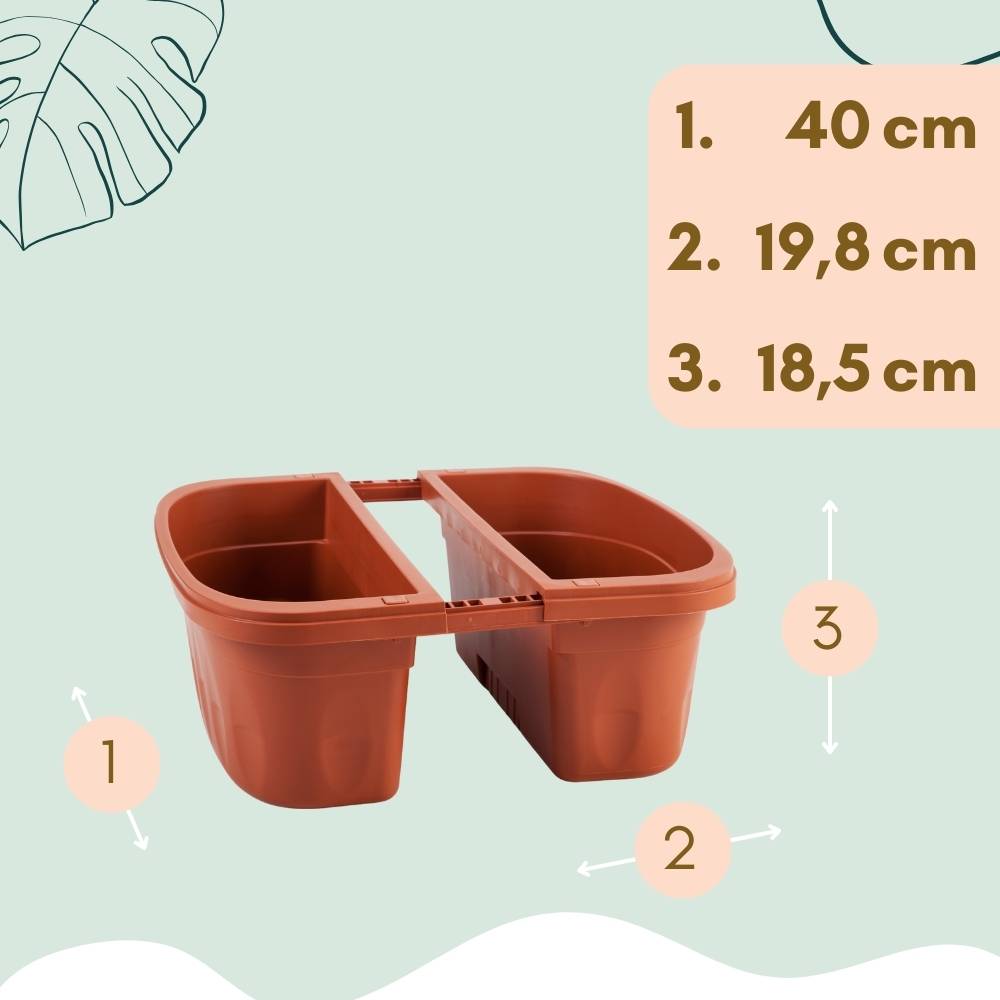 4x Blumenkasten Balkongeländer Beidseitig Balkon Blumenkasten Doppelseitig Balkonkasten mit Halterung Geländerkasten mit Wasserspeicher Teracotta 40