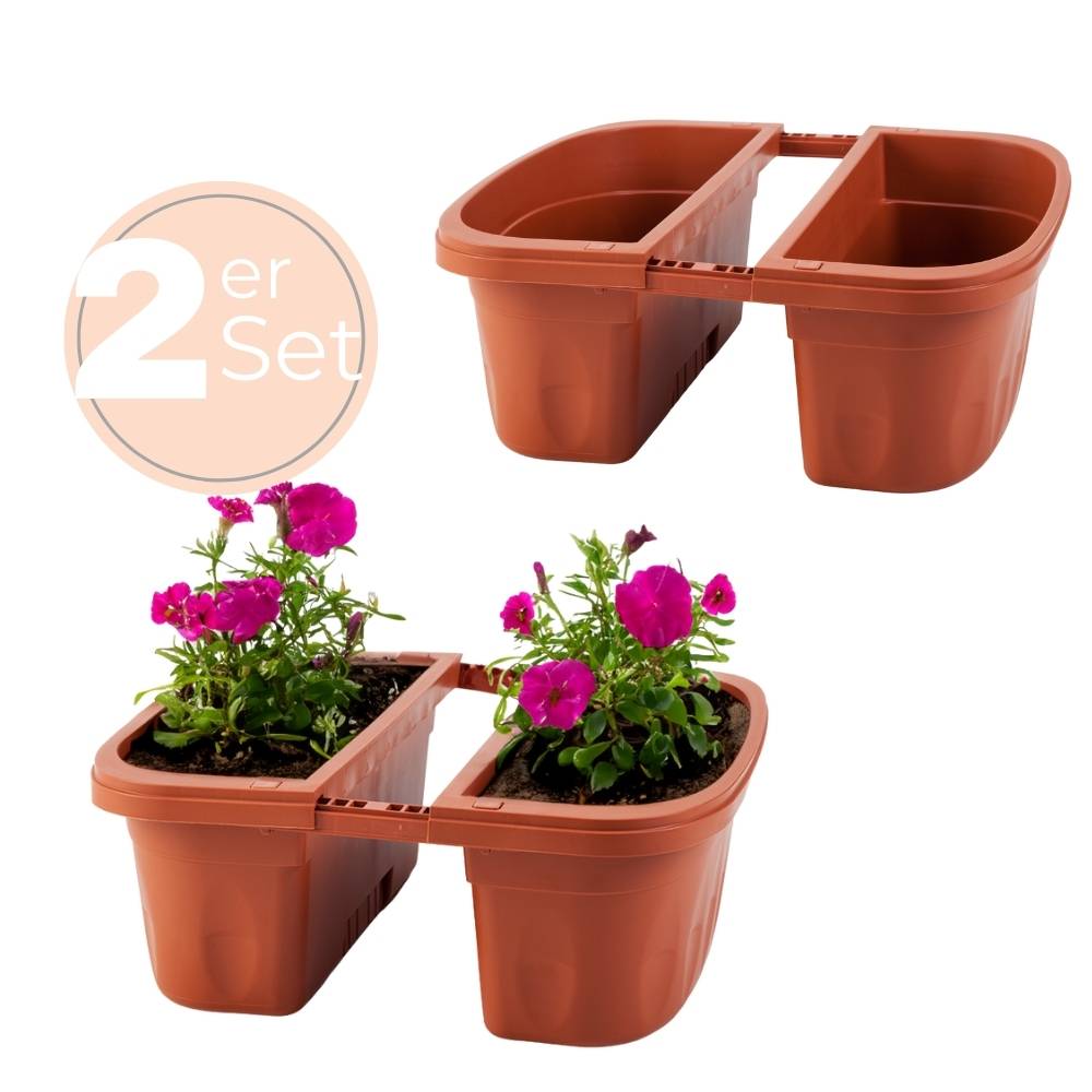 2x Blumenkasten Balkongeländer Beidseitig Balkon Blumenkasten Doppelseitig Balkonkasten mit Halterung Geländerkasten mit Wasserspeicher Teracotta 40