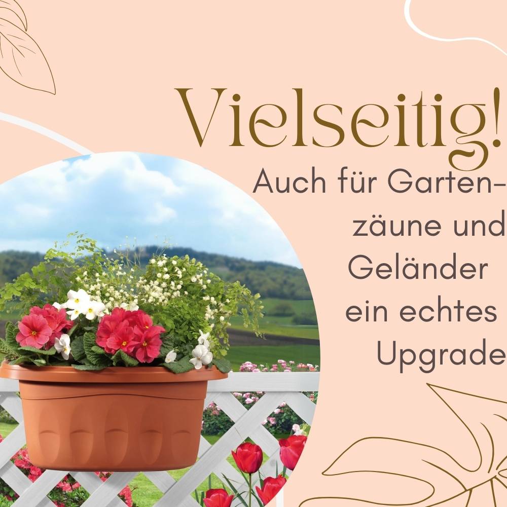 2x Blumenkasten Balkongeländer Beidseitig Balkon Blumenkasten Doppelseitig Balkonkasten mit Halterung Geländerkasten mit Wasserspeicher Teracotta 40