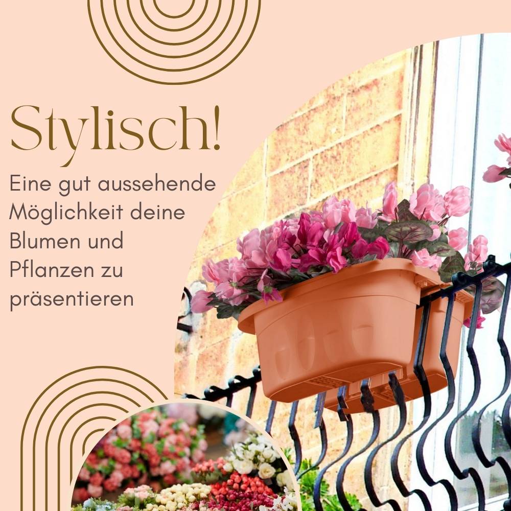 2x Blumenkasten Balkongeländer Beidseitig Balkon Blumenkasten Doppelseitig Balkonkasten mit Halterung Geländerkasten mit Wasserspeicher Teracotta 40