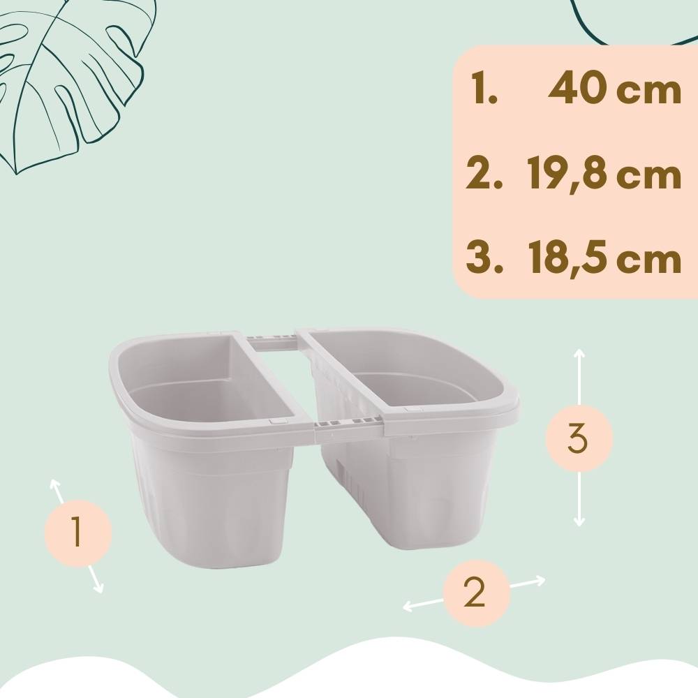 2x Blumenkasten Balkongeländer Beidseitig Balkon Blumenkasten Doppelseitig Balkonkasten mit Halterung Geländerkasten mit Wasserspeicher Weiß 40 cm