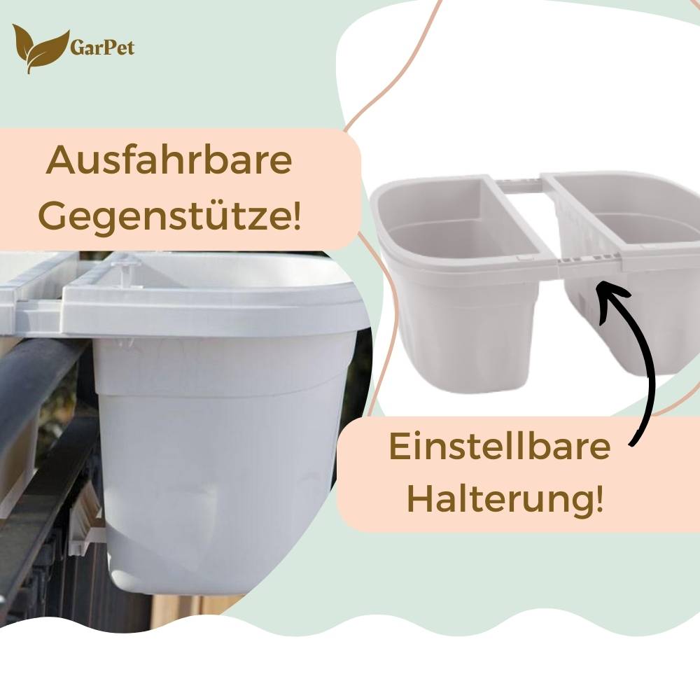 2x Blumenkasten Balkongeländer Beidseitig Balkon Blumenkasten Doppelseitig Balkonkasten mit Halterung Geländerkasten mit Wasserspeicher Weiß 40 cm