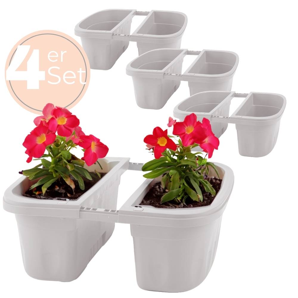 4x Blumenkasten Balkongeländer Beidseitig Balkon Blumenkasten Doppelseitig Balkonkasten mit Halterung Geländerkasten mit Wasserspeicher Weiß 40 cm